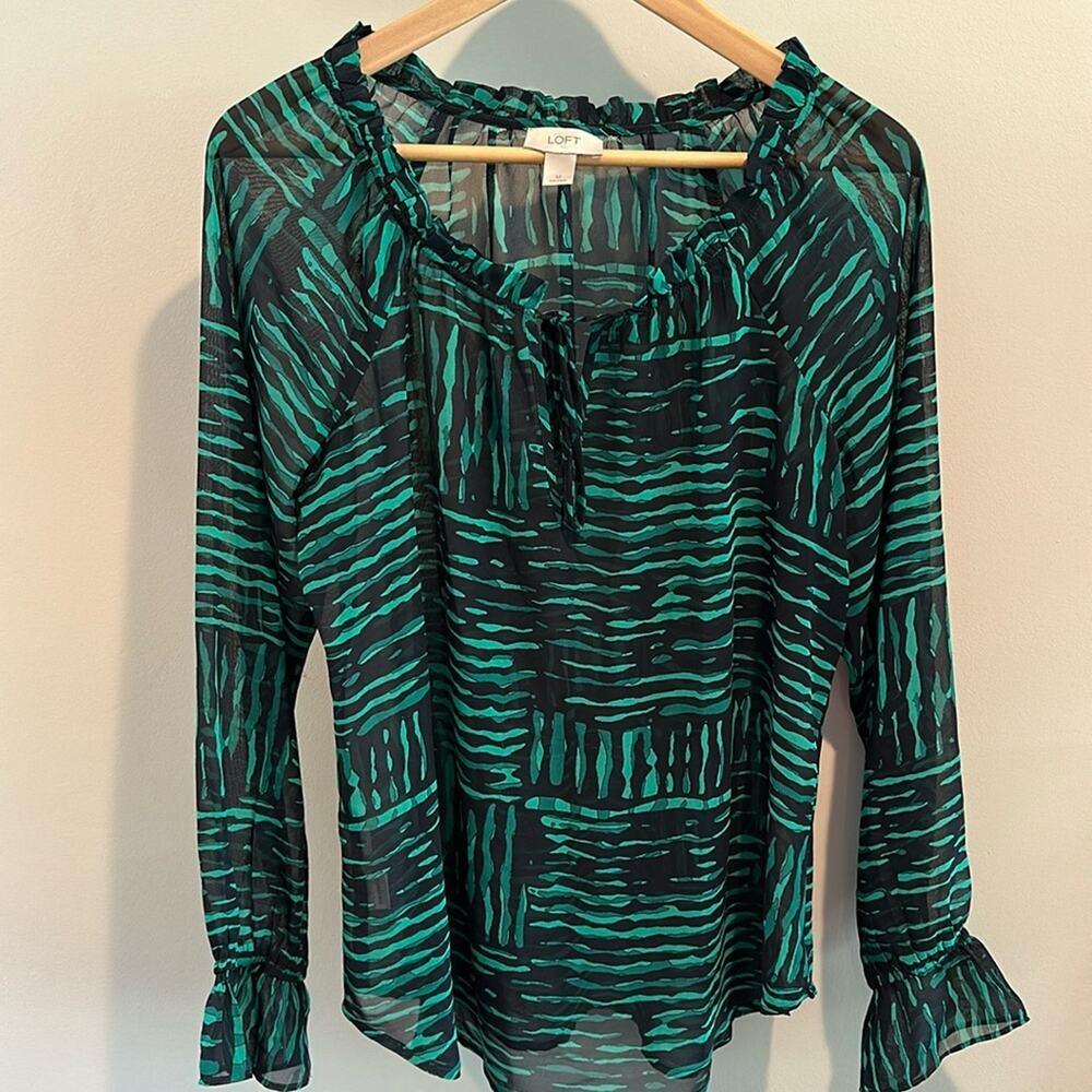 LOFT Medium Semi-Sheer Ruffle Sleeve Blouse Top